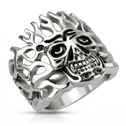 Man's Manière Ring Massif Steel-Biker Inflamed Death Head