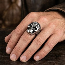 Ring for men solid steel head of death cross flower of Gothic lilies 2