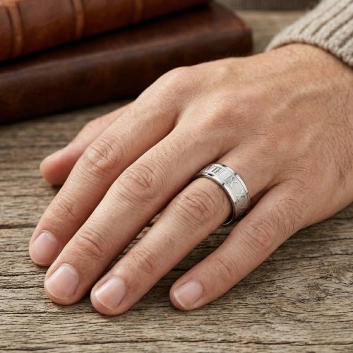 Ring Men Ring Steel - Roman numerals in Relief