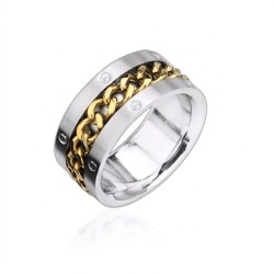 Bague Large Homme Acier - Maillon de Chaîne et Vis Couleur Or