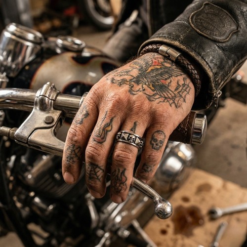 Steel Mixed Ring Ring - Death Heads and Gothic Biker Pyramids