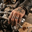 Steel Mixed Ring Ring - Death Heads and Gothic Biker Pyramids