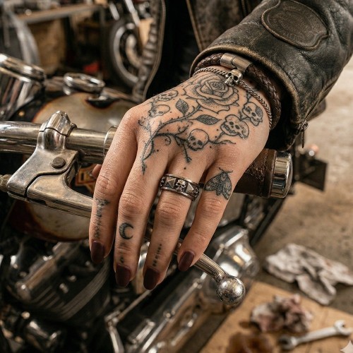 Steel Woman Ring Ring - Death Heads and Gothic Biker Pyramids