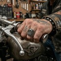 Men's Motard Ring Steel Massif - Head of Death and Emprise Skeleton