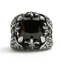 Stahl Herren-Strick-Raum-Ring - schwarzer Onyx-Stein, Drache & Blume Lys-Klauen