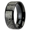 Bague Anneau Mixte Femme Homme Acier Noir - Prière Notre Père & Croix