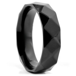 Anillo de anillo mezclado de acero negro - Facetas perezosas geométricas