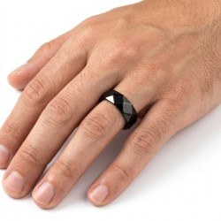Black steel mixed ring ring - geometric lazy facets 2