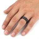 Bague Homme Acier Noir - Anneau Double Rangée de Pointes Pyramidales Style Rock Biker