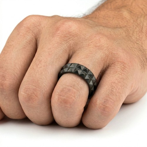 Anello uomo in acciaio nero con doppia fila di piramide piramidi rock biker stile