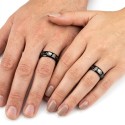Bague Alliance Couple Femme Homme Acier Noir avec Motif Battement de Cœur