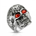 Anello in acciaio solido da uomo SANDER - Gothic Death Head & Red Eyes