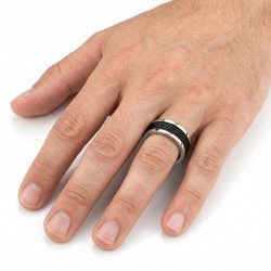 Bague Homme Acier & Maille Tressée Noire | Anneau Câble 2