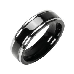Titane Men's Alliance ring - Black Central Band & Bords Arrondis