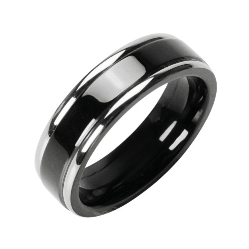 Titane Men's Alliance ring - Black Central Band & Bords Arrondis