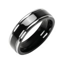 Bague Alliance Homme Titane - Bande Centrale Noire & Bords Arrondis