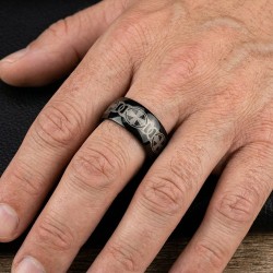 BAGUE ANNEAU POUR HOMME ACIER MASSIF NOIR CROIX ENCHAÎNÉE NEUVE M3898 2