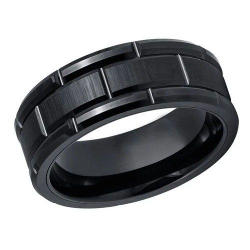 Bague Anneau Homme Tungstène Noir avec Surface Gaufrée & Personnalisable