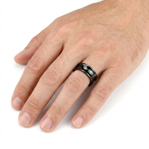 Bague Homme Titane Noir avec Design Concave Style Jante Automobile