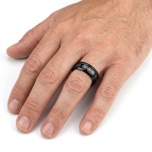 Anello dell'anello dell'uomo Acciaio nero con simbolo di Frank-Masonry e personalizzabile