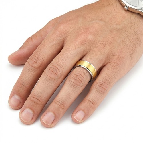 Mixed Men's Alliance Ring Bicolor Steel - Brushed Golden Headband & Engraving