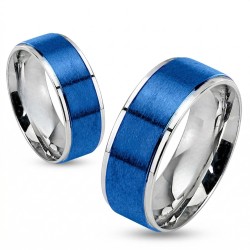 Bague anneau couple femme homme acier inoxydable bandeau plaqué bleu