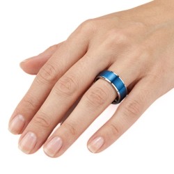 Bague anneau couple femme homme acier inoxydable bandeau plaqué bleu 2