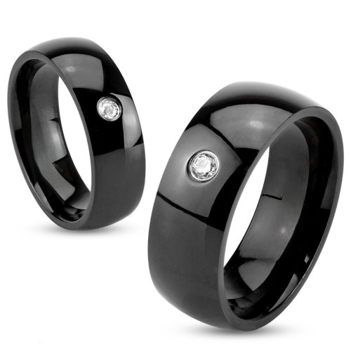 Mixed Men's Mixed Black Steel Ring Ring - Lonely Zirconia & Engraving
