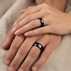 Bague Alliance Femme Homme Mixte Acier Noir - Zircon Solitaire & Gravure 2