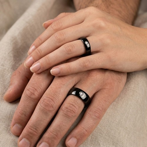 Allianz-Ring-Frau-Mann gemischter Stahl schwarz - einsamer Engagement-Verlobungsring