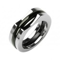 Anillo de anillo de titanio de titanio de dos cintas - Diseño de negro y grabado facetado