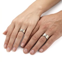 Titanium Mixed Man Mixed Titanium Ring - Gold Strip & Solitaire Zirconia 2