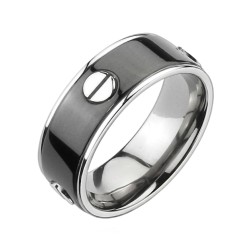 Bague Homme Titane Plaquée Noir - Design Original à Vis Apparentes