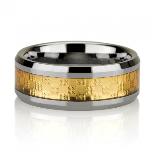 Anello di alleanza in tungsteno al tungsteno da 8 mm con oro giallo e personalizzabile Gold Friez