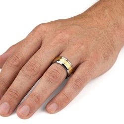 Bague Alliance Pour Homme Tungstène Largeur 8mm - Frise Or Dorée & Personnalisable 2