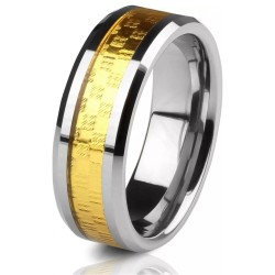 Bague Alliance Pour Homme Tungstène Largeur 8mm - Frise Or Dorée & Personnalisable