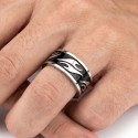 Bague Anneau Pour Homme Acier 316L Noir - Motif Tribal en Relief