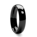 Bague Alliance Femme Mixte Acier Noir - Zircon Solitaire & Gravure largeur 6mm
