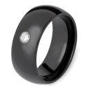 Bague Alliance Femme Homme Mixte Acier Noir - Zircon Solitaire & Gravure Largeur 8mm