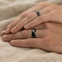 Bague Alliance Femme Homme Mixte Acier Noir - Zircon Solitaire & à Graver