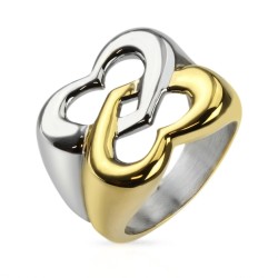 Anello di fidanzamento Acciaio inossidabile femminile - Cuori Duo interlevati a due colori