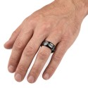 Bague Homme Acier Inoxydable Noir Avec Câble Torsadé Incrusté & Gravure