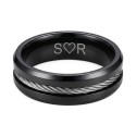 Anello in acciaio inox nero - cavo intrecciato intarsiato all'interno