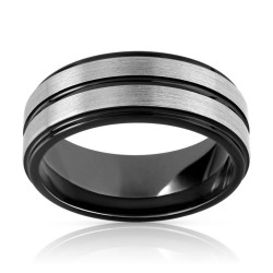 Anello in titanio in titanio in titanio con doppio grigio spazzolato grigio strisce argento