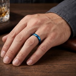 Alliance Uomo Tungsteno Blu Elettrico 4mm - Anello Facette & Engraving 2