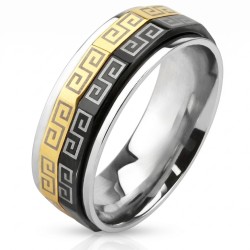 Bague Anti-Stress Homme Acier Inox | Motifs Grecs Noir & Or