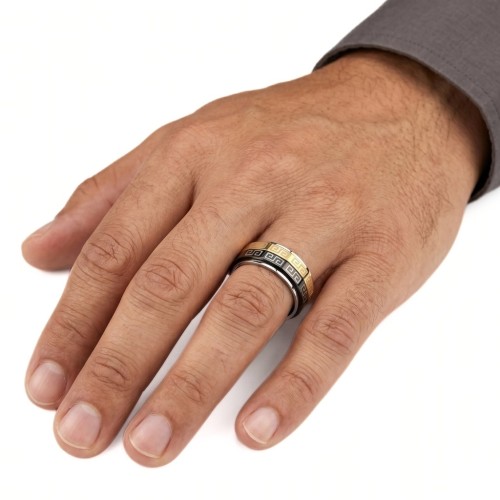 Bague Anti-Stress Homme Acier Inoxydable Avec Motifs Grecs Noir & Or