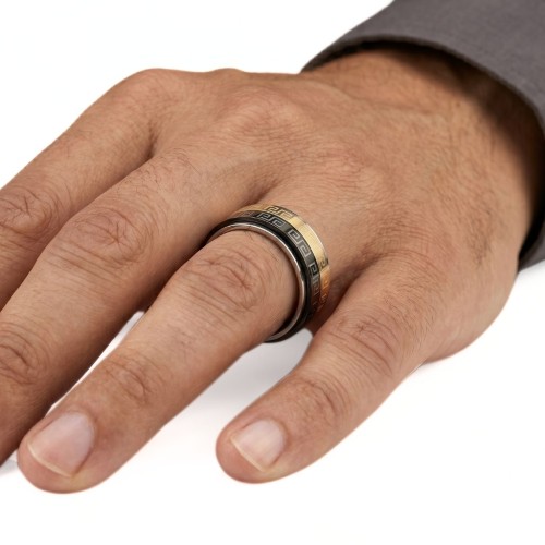 Bague Anti-Stress Pour Homme Acier Inoxydable - Motifs Grecs Noir & Or