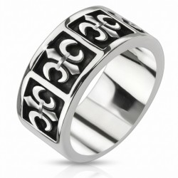 Bague Homme Acier Inoxydable - Anneau Fleur de Lys Royale à Graver