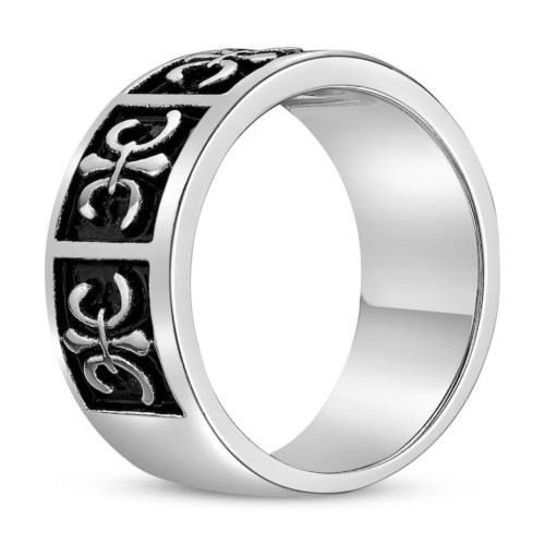 Edelstahl Mann Ring mit Royal Lys-Blume zum Graver